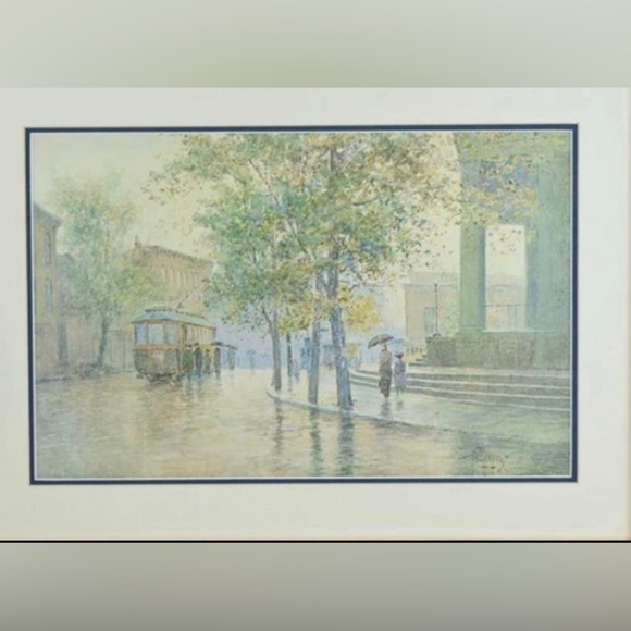 Paul Sawyier Main Street Trolley Framed Print Limited Edition 1991